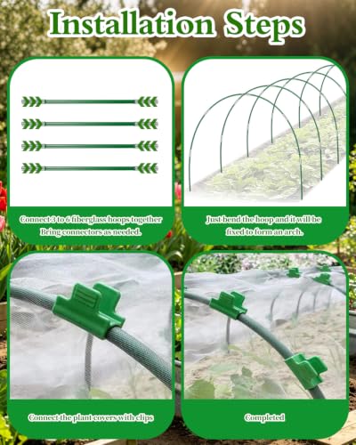 2 Pack Garden Mesh Netting Kit for 4x2 FT Raised Bed, Ultra Fine Garden Plant Cover with 6 Sets 3.9 FT Fiberglass Hoops, 20 Clips & Stainless Steel Connectors for Vegetables Flowers (4x2x2 FT)