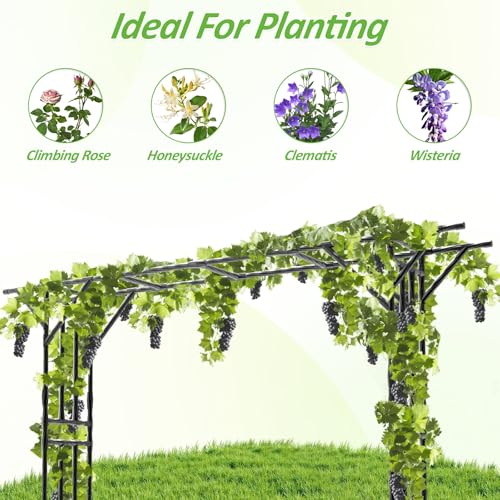 Garden Arch Trellis 141.7"L×106.3"H Sturdy & Rustproof Large Flat Top Arbor - size: 141(L)*106(H)*20(W)inch-25MM