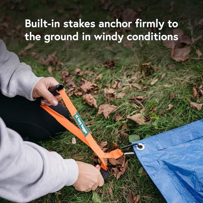 EZ Tarp Tugger - All In One Comfort Grip, Carabineer & Stake – Quick Attach Carabineer Hooks To All Standard Tarps – Stakes Securely In Ground In Windy Conditions - Set of 2 - size: 12 inches x 6 inches