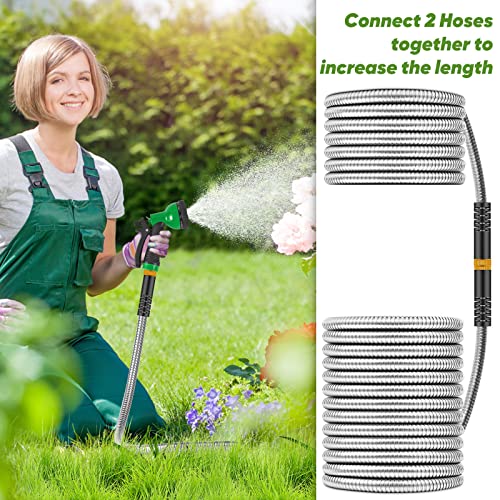 Unywarse Garden Hose 25FT Metal Water Hose with 10 Function Nozzle No-Kink - size: 25ft