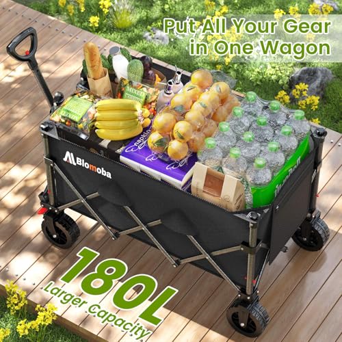 Blomoba Collapsible Wagon Cart with Wheels, 330lbs Heavy Duty Wagon, Black - color: Black, size: X-Large Without Tailgate