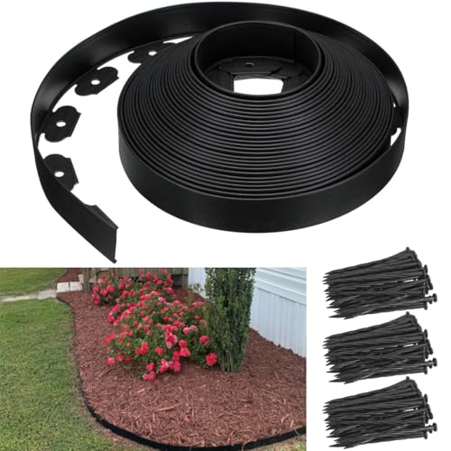 49FT Landscape Edging, 3IN Tall Garden Edging Borders with 75pcs Stakes,Flexible Lawn Edging Border Kit,Mini Plastic Fence for Yard Flowerbeds,Grass - color: Black, size: 3IN x 49 FT