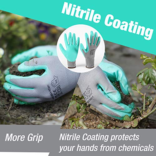 HAUSHOF 6 Pairs Garden Working Gloves for Women, Nitrile Coated, L - size: Large (Pack of 12)
