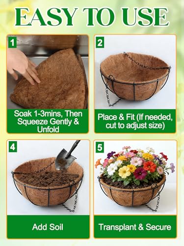 ANPHSIN 4Pcs 14inch Coconut Liners for Hanging Baskets Planters - size: 14in