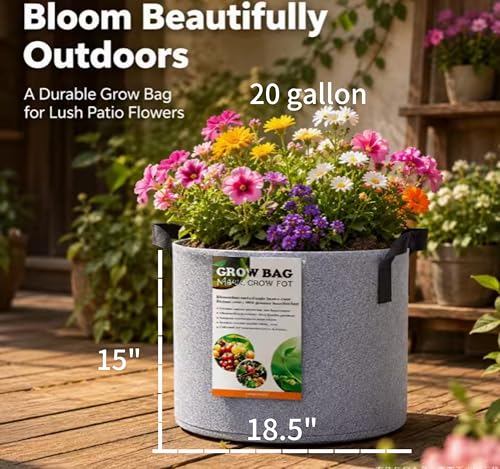 20 Gallon Pots Grow Bags for Plants,20Gallon Deep Plant Nursery Pots with Handles,20 Gal Cloth Felt Heavy Duty Planter Grow pots for Tree Tomato Potato Flowers Indoor Outdoor,3pcs - size: 20 gallon