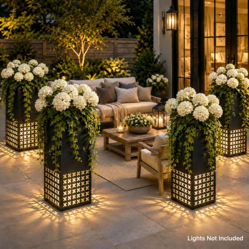 2 Pack Tall Metal Planter Box for Outdoor Plants, 14"L x 14"W x 30.27"H - size: 14"L x 14"W x 30.27"H