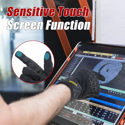 HANDLANDY Mens Work Gloves Touch screen, Utility Mechanic Gloves, Flexible Breathable Fit- Padded Knuckles & Palm - color: Black, size: X-Large