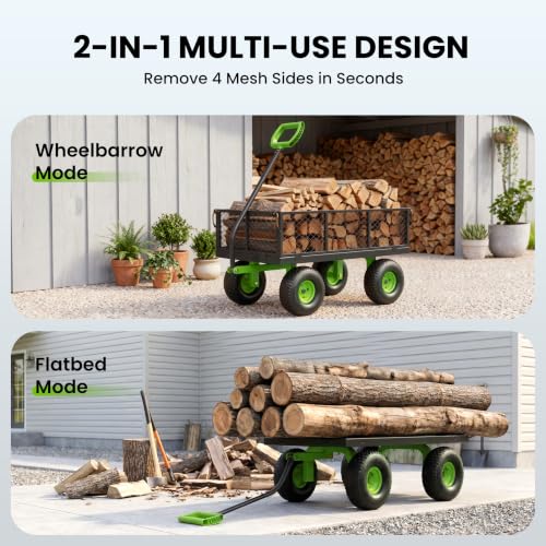 Etoolab Steel Garden Cart 1000 Lbs Capacity with 10" All Terrain Tires - color: Green & Black