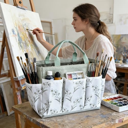 Gardening Tote Bag, Deluxe Garden Tool Storage Bag and Home Organizer with Pockets, Wear-Resistant & Reusable-Light Green - color: Light Green