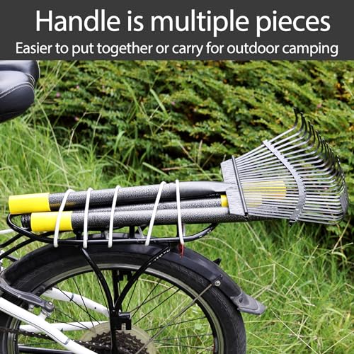 Collapsible Rake for Leaves, 30-66 inch Metal Leaf Rakes for Lawns Heavy Duty Extended Handle, 25 Tines 18" Wide Rake Garden Tools for Camping, Yard, Landscape, Pine Needle and Grass - style: 30-66"