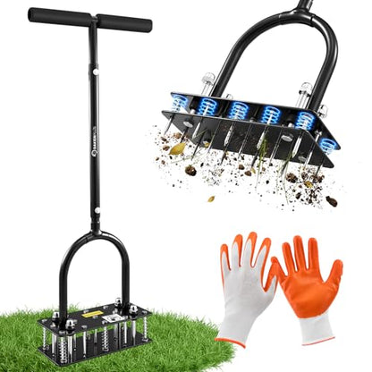 Sakerplus Aerator Lawn Tool, Hand Metal Spike Lawn Aerator (Black Handle) - color: Black Handle