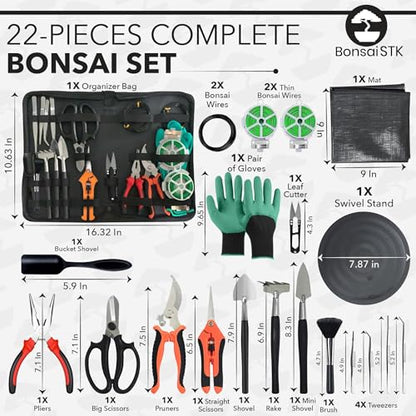 Bonsai Toolkit - Mini Garden Tools, Bonsai Wire Kit, Repotting Mat for Indoor Plants, Bonsai Tools, Succulent Tools, Bonsai Tree Kit Tools for Beginners, Bonsai Turntable, Transplanting Tool