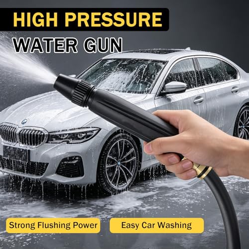 Heavy Duty High Pressure Hose Nozzle, Home High-Pressure Car Wash Water Gun with Booster Nozzle and Hose, 3-Modes Adjustable Multi Function Lawn & Garden Watering Sprayer