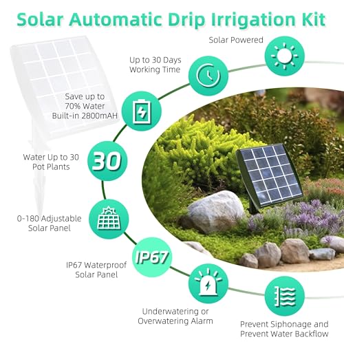 Solar Powered Drip Irrigation System, OHYEAHSPIN Solar Automatic Garden Watering Outdoor Greenhouse Accessories Supported 15 Pots Plants & 6 Timer Modes - size: Supports 10-15 Pots, 6Timing Modes