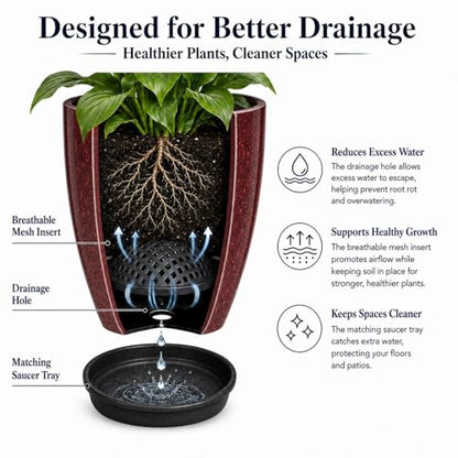 Usocik Large Outdoor Planters, Set of 4, 10/12/21/24 Inch, Wine Red - color: Burgundy Gloss