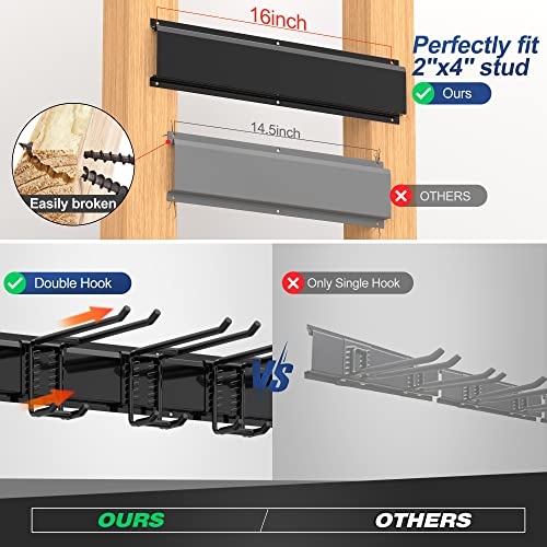 Sttoraboks Garage Wall Organizer, Heavy Duty Tool Hangers for Garage Wall with 8 Double Hooks & 3 Rails, Tool Organizer Wall Mount, Garage Hanging Storage Rack for Shovel, Rake, Broom and Ski Gear - size: 51inch 3 panels+8 hooks