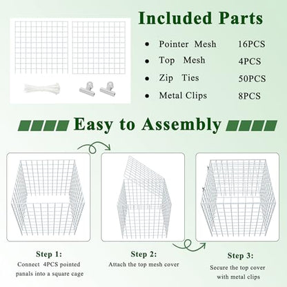 4Set 12"x12" Plant Protectors from Animals, All-Metal Plant Cage with Cover