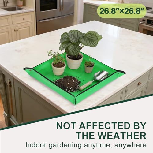 Repotting Mat Super Thick for Soil & Succulent Potting Mix 26.8"x 26.8" - color: Pale Green, size: 26.8" x 26.8"