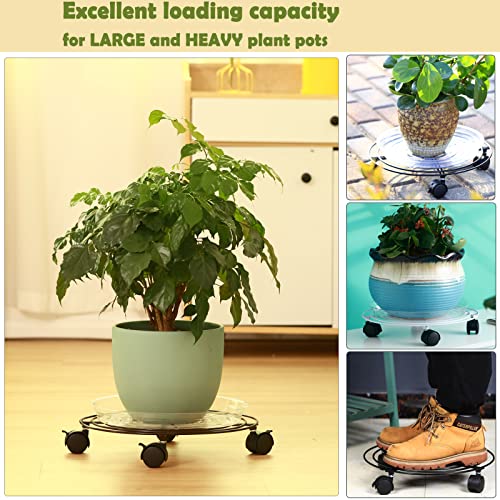 6 Packs Large Metal Plant Caddy with Wheels 13" and 11.8" Heavy-duty Wrought Iron Rolling Plant Stands with Casters Plant Dolly Plant Roller Base Indoor and Outdoor Plant Pot Movers Planter Rollers - color: Brown