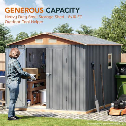 10×8FT Metal Shed & Outdoor Storage Shed with Floor Frame(Matte Gray) - size: 8*10FT(Base Included)