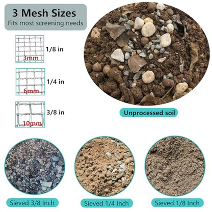 3 Pack Soil Sifter for Gardening, Heavy Duty Galvanized Steel Compost Sieve, Round Garden Sifter for 5 Gallon Bucket, 3 Mesh Sizes (1/8", 1/4", 3/8") - size: 1/4 Inch+1/8 Inch+3/8 Inch