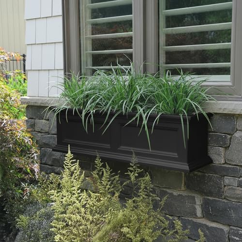 Mayne Fairview 36in Self-Watering Rectangular Window Box Planter, Black - color: Black, size: 36in