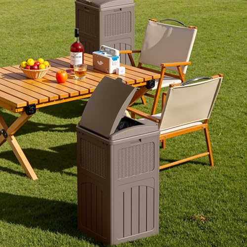 Devoko 33 Gallon Outdoor Trash Can with Dual Lid, Hideaway Garbage Bins,2Pc - color: Brown, size: 2 Pack