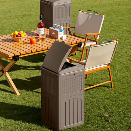 Devoko 33 Gallon Outdoor Trash Can with Dual Lid, Hideaway Garbage Bins,2Pc - color: Brown, size: 2 Pack