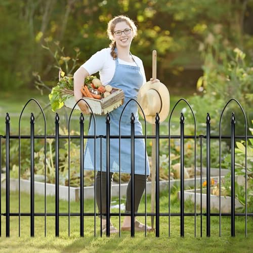 Thealyn Garden Fence 32" H x 24" W (10 Panels, Total 20 ft), Metal Fence Decorative Border Fence, Rustproof Landscape Fencing for Dog, Flower Bed, Yard, Patio, Animal Barrier - size: 32″ H x 20 ft (10 Panels) Without Gate Latch