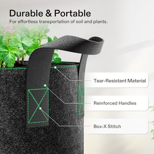 VIVOSUN 5-Pack 1 Gallon Plant Grow Bags Fabric Pots with Handles - color: Black, size: 1 Gallon