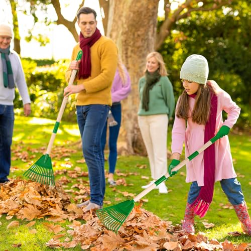 2 Pcs 35'' Kids Rakes for Leaves - Plastic Rake Head with 2 Pairs Kids - color: Green-2 Pack