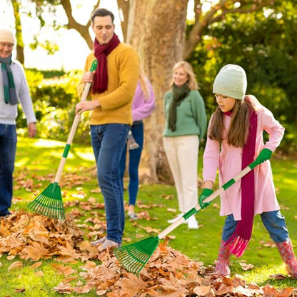 2 Pcs 35'' Kids Rakes for Leaves - Plastic Rake Head with 2 Pairs Kids - color: Green-2 Pack