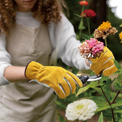 OZERO Leather Work & Gardening Gloves, EN388, 24 Pairs, Gold/Light Cyan, L - color: Gold/Light Cyan(24 Pair), size: Large