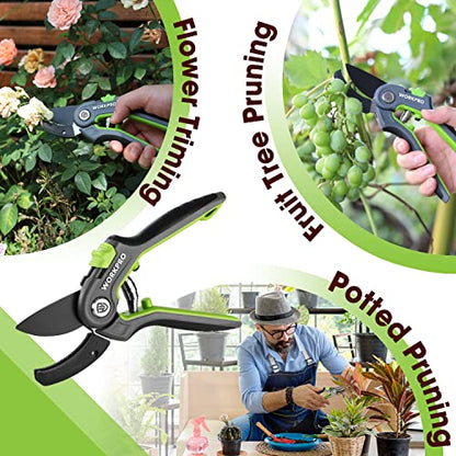 WORKPRO Pruning Shears, Garden Clippers with SK5 Steel Blades, 8" Anvil