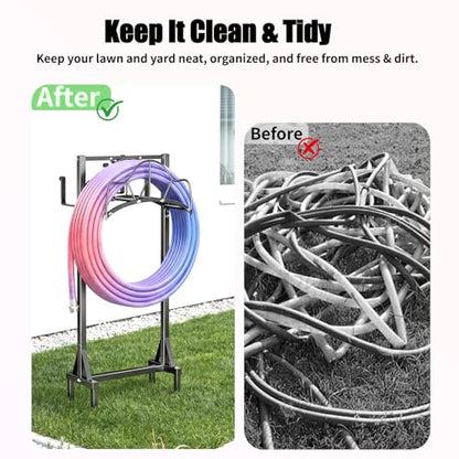 Garden Hose Holder Heavy Duty Metal Hose Stand Sturdy Freestanding Hose Hanger, Detachable Storage Rack for Outside Yard Lawn