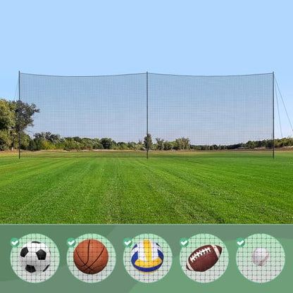 Ball Stop System - Soccer Backstop Net, Heavy Duty, High Impact, Practice Barrier - size: Socketed - 1 inch Net, style: 30FT X 10FT