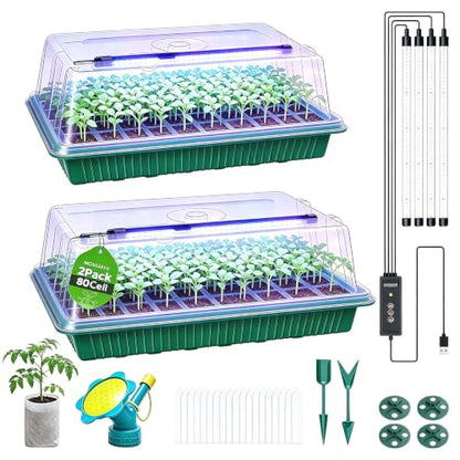 80 Cell Seed Starter Tray with Grow Light, 2 Pack Starter Kit - size: 80 Cell (2 Pack)