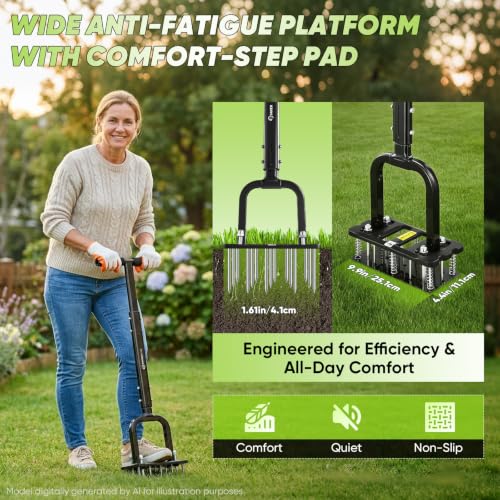 Sakerplus Aerator Lawn Tool, Spike Lawn Aerator with Self-Cleaning Tines - color: Pro-Orange Handle