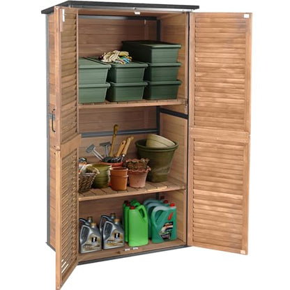 Outdoor Storage Shed with Adjustable Shelfs Tool Cabinet with Floor,Wooden Garden Shed for Backyard, Lawn, Patio Utility - size: 34"W Brown
