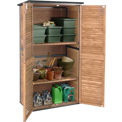 Outdoor Storage Shed with Adjustable Shelfs Tool Cabinet with Floor,Wooden Garden Shed for Backyard, Lawn, Patio Utility - size: 34"W Brown