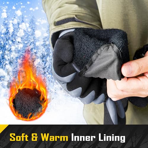 COOLJOB Thermal Warm Winter Work Gloves with Grip, Rubber Coated Touchscreen Waterproof Freezer Gloves for Warehouse, 1 Pair - color: Dark Gray, size: X-Large