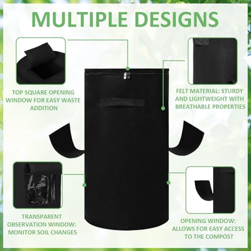 Compost Bins Outdoor, 34 Gallon Home Compost Bucket with Handles, Heavy Duty Nonwoven Fabric Yard Waste Bag, Collapsible Felt Pouch for Leaves, Grass, and Kitchen Scraps