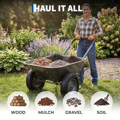 600Lb Wheelbarrow Dump Garden Cart with 4 10" All Terrain Wheels - style: Gray- 2 Wheels