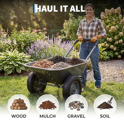 600Lb Wheelbarrow Dump Garden Cart with 2 14" All Terrain Wheels - style: Gray- 2 Wheels
