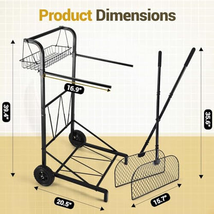 CAROD Upgraded Trash Bag Holder Cart with Storage Basket and Ergonomic Handle, Adjustable Outdoor Leaf Bag Holder from 30-45 Gallon Capacity, Ideal for Yard, Camping, Parties Clean-Up (Ultra)