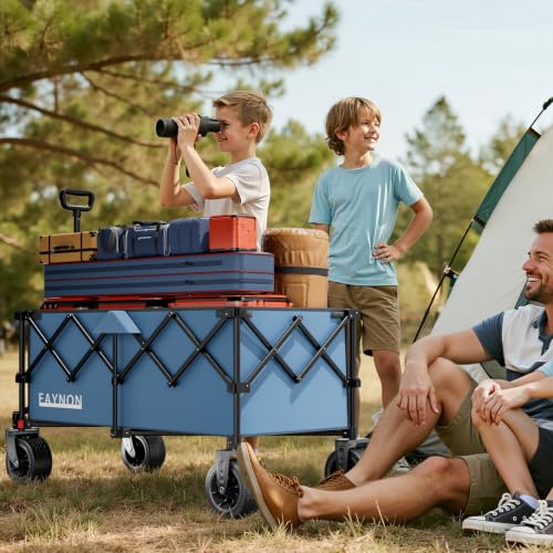 46" L Collapsible Foldable Extended Wagon, 500LB Weight Capacity with 280L Heavy Duty Folding Cart,Utility Wagon with All-Terrain Beach Wheel & Drink Holders,Light Blue - color: Light Blue