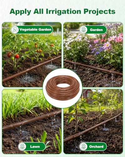 1/4 Drip Irrigation Tubing 250FT Brown Drip Line, 0.5GPH Emitters Every 6In - size: 250FT
