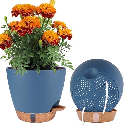 2 Pack 8 inch Plant Pots, Plastic Self Watering Planters - color: Navy Blue, size: 8 inch