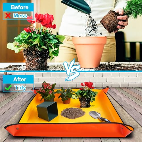 Extra Large Repotting Mat for Indoor Plants & Potting Soil Mat Portable Potting Tray Reusable Gardening Mat Garden Gift for Women Men (39.5"X39.5") - color: Orange, size: Extra Large 39.5" x 39.5"