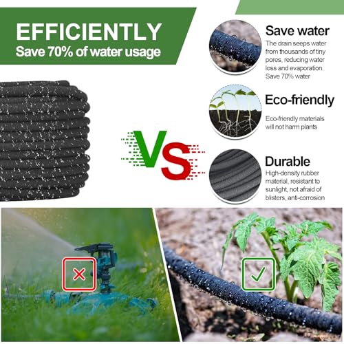 Drip Irrigation System Kit Garden Watering System 200ft 1/4 Inch Soaker Hose 100ft 1/4 Inch Drip Irrigation Tubing with Distribution Tubing and Accessories for Garden Greenhouse Patio Lawn